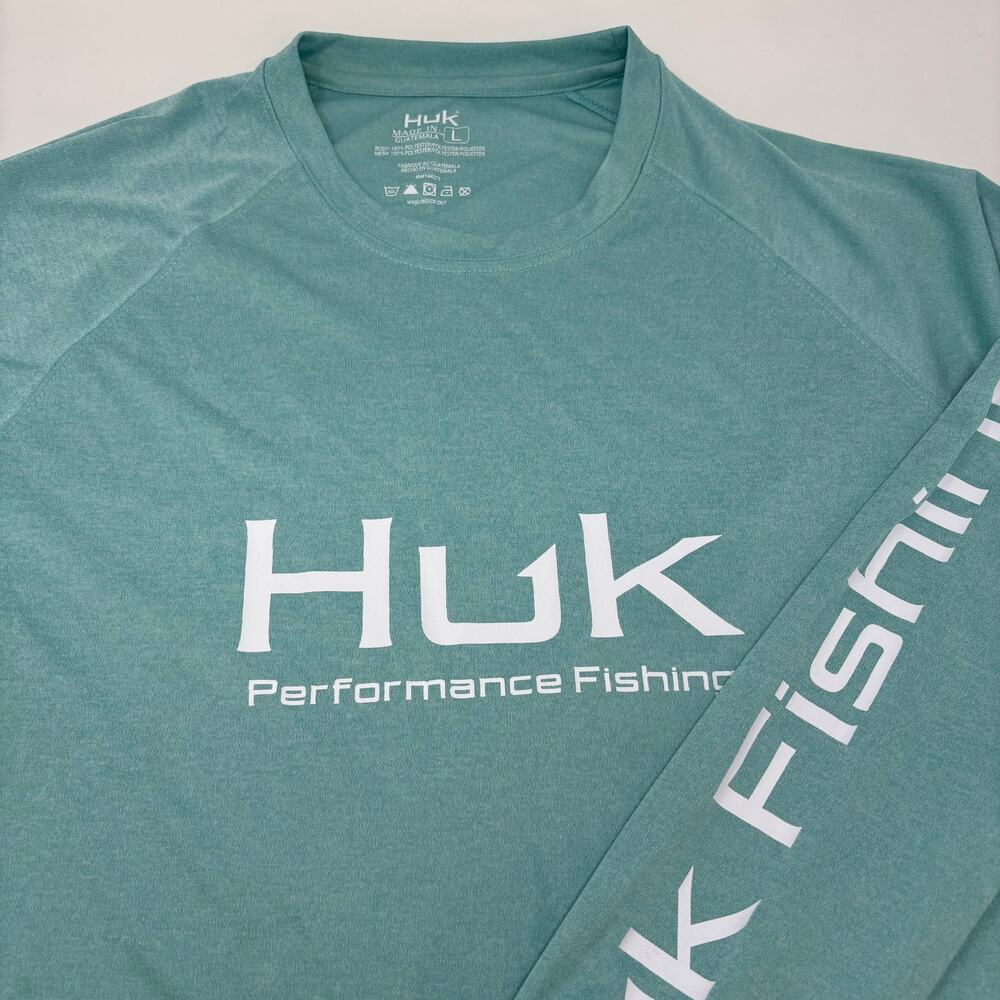 Huk‎ Performance Fishing Mens Large Light Blue Long Sleeve Graphic Shirt